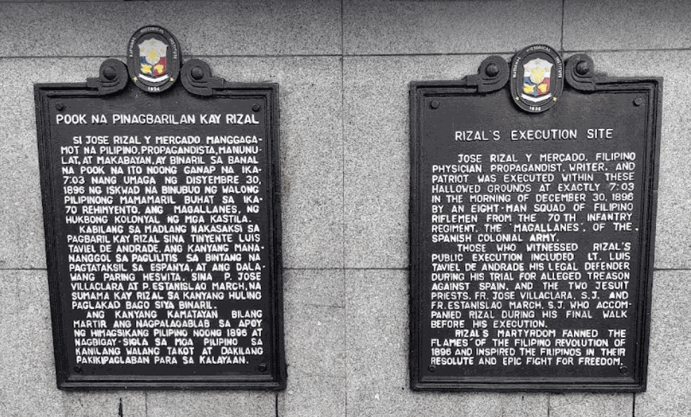 commemorative plaque of Jose Rizal execution