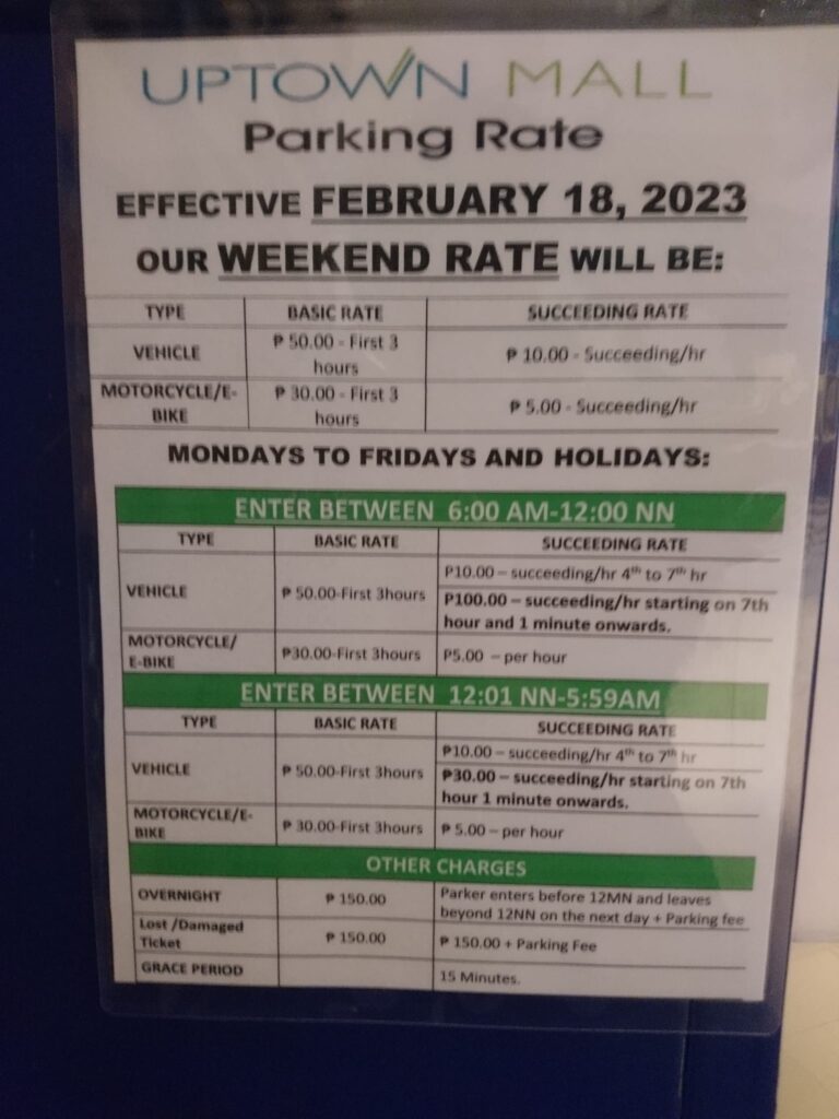 Uptown Mall parking rate