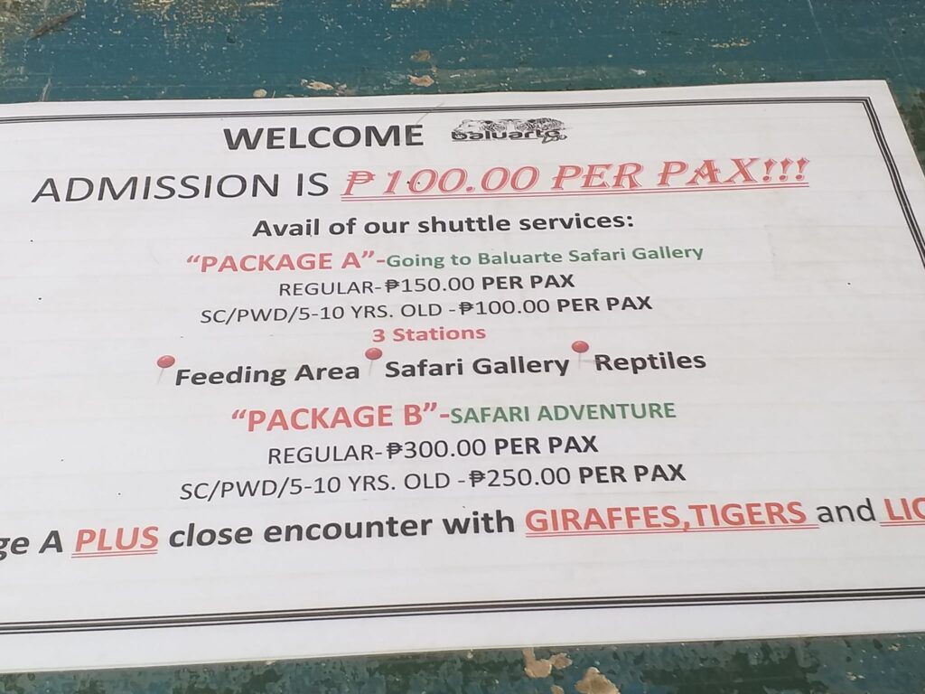 Baluarte Zoo entrance fee