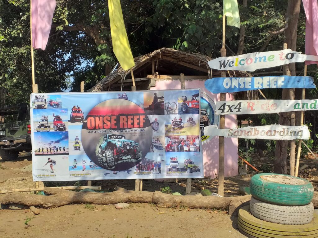 Onse Reef 4x4 and Sandboarding Adventure signage