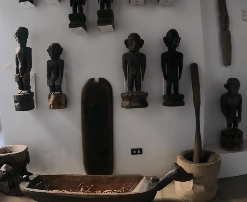 Bulul sculptures inside the BenCab Museum