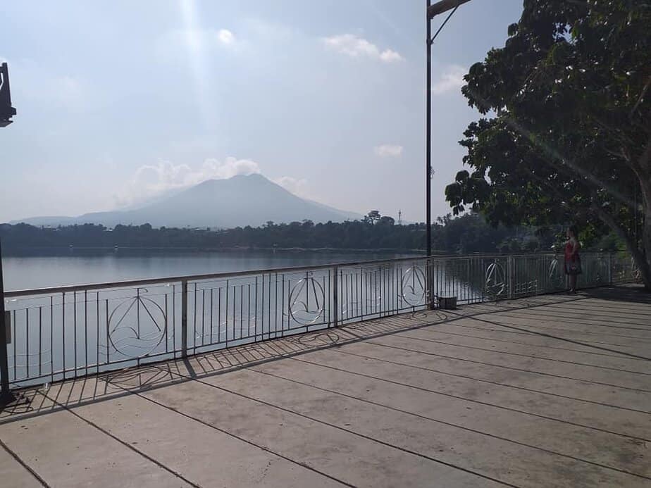 view of Mt. Banahaw at Sampaloc Lake Boardwalk